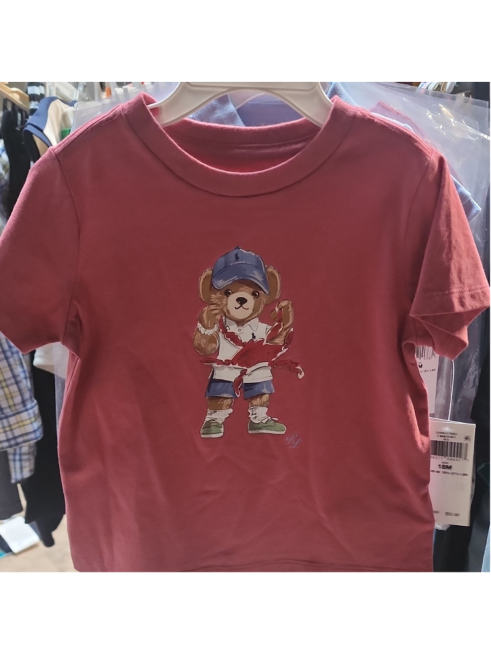 Polo Ralph Lauren Polo Bear Boys' Red Graphic T-Shirt 18M Crew Neck Short Sleeve
